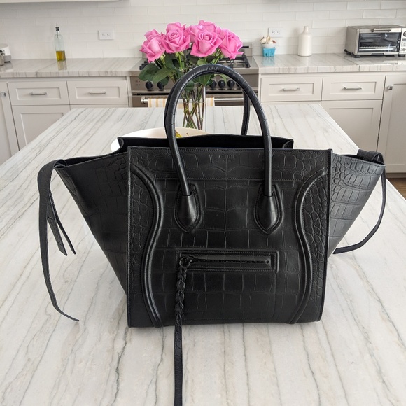 Celine Handbags - Celine Phantom Luggage Tote Black Croc Embossed